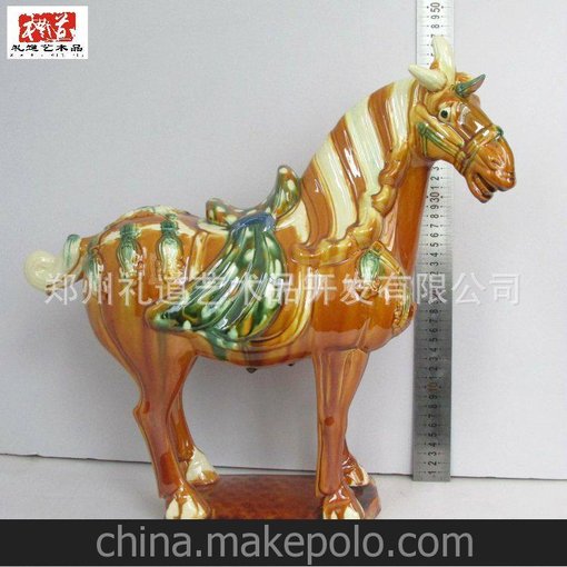 鄭州唐三彩工藝品 特色陶瓷擺件唐三彩工藝品 黃馬唐三彩工藝品圖片