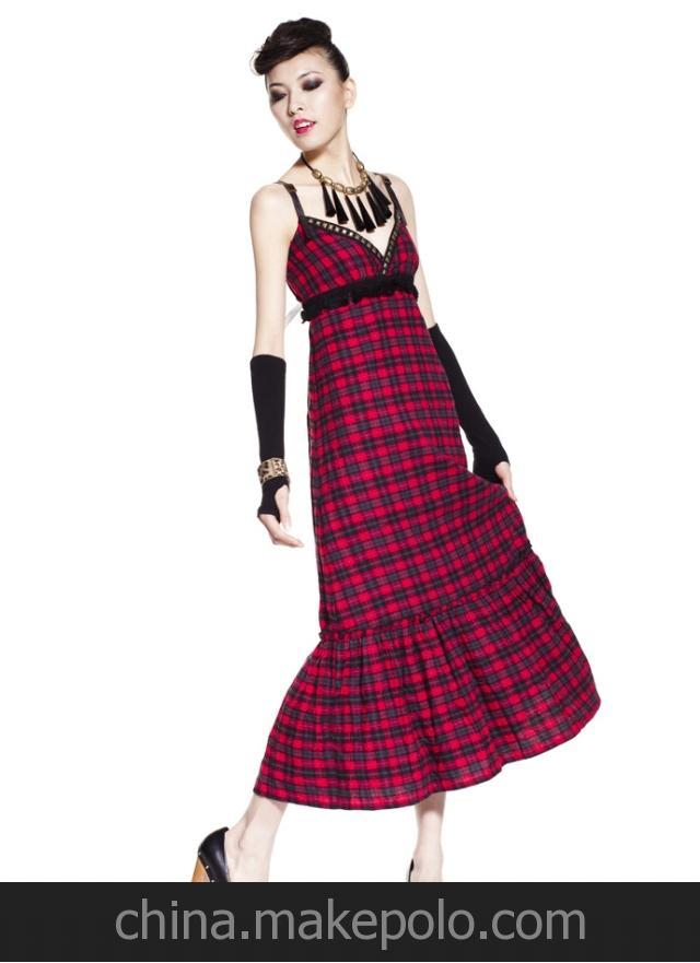 七格格 OTHERMIX 夏裝新品 2012新款女裝 紅格時尚連衣裙