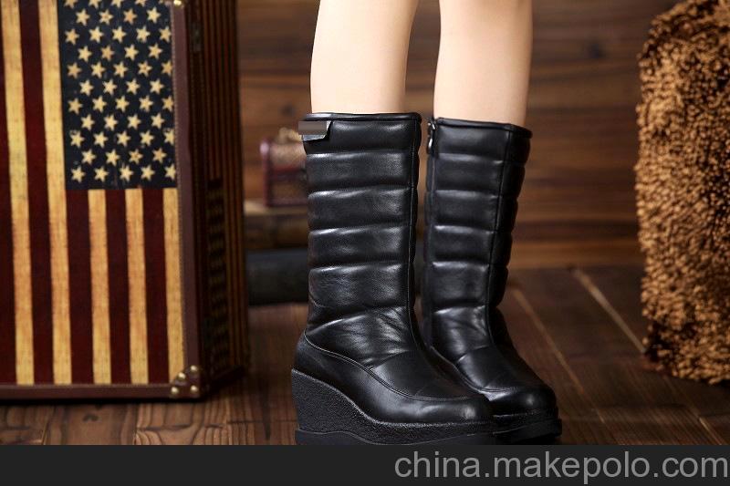 歐美中筒牛皮增高秋冬女靴（品牌設計）