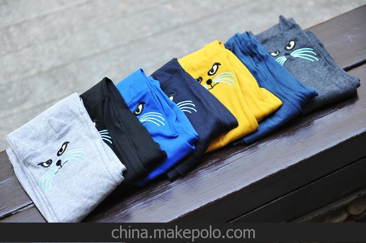 2013秋冬新款 chic cat 膝蓋小貓刺繡打底褲 時尚爆款九分褲批發