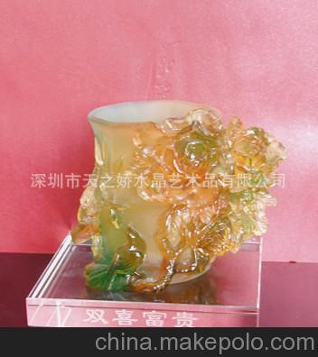 琉璃工藝品雙喜富貴筆筒、四季如春筆筒、嫦娥奔月筆筒