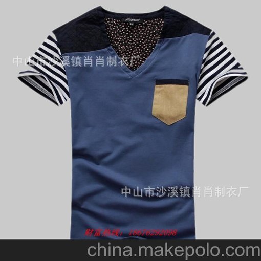 180克全棉文化衫 純色V領(lǐng)短袖文化衫 印花印字文化衫定做圖片