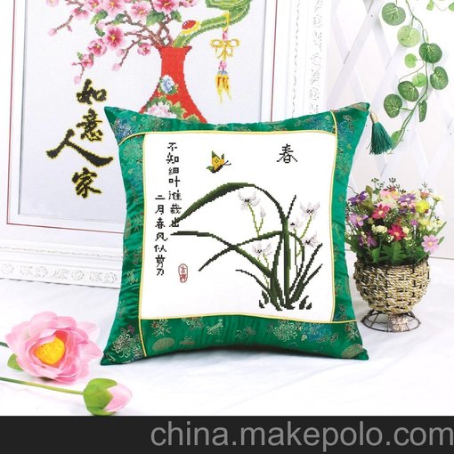 88097-98#一對(duì) 現(xiàn)貨愛比麗家居布藝精準(zhǔn)印花沙發(fā)靠墊 十字繡抱枕圖片