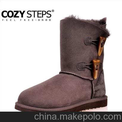 COZYSTEPS專柜正品雙扣防水澳洲羊皮毛一體 中筒雪地靴女靴子促銷