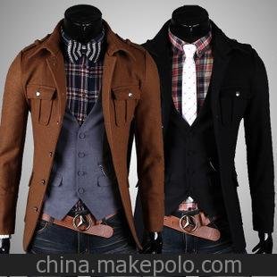 外貿(mào)首先 混批秋冬裝歐版大碼男裝單排扣翻領(lǐng)毛呢大衣男外套5612圖片