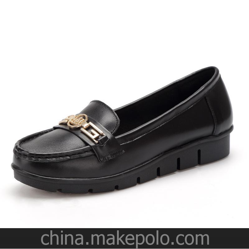 現(xiàn)貨批發(fā) OL簡約真皮單鞋 時尚圓頭平底女鞋 高檔女單鞋